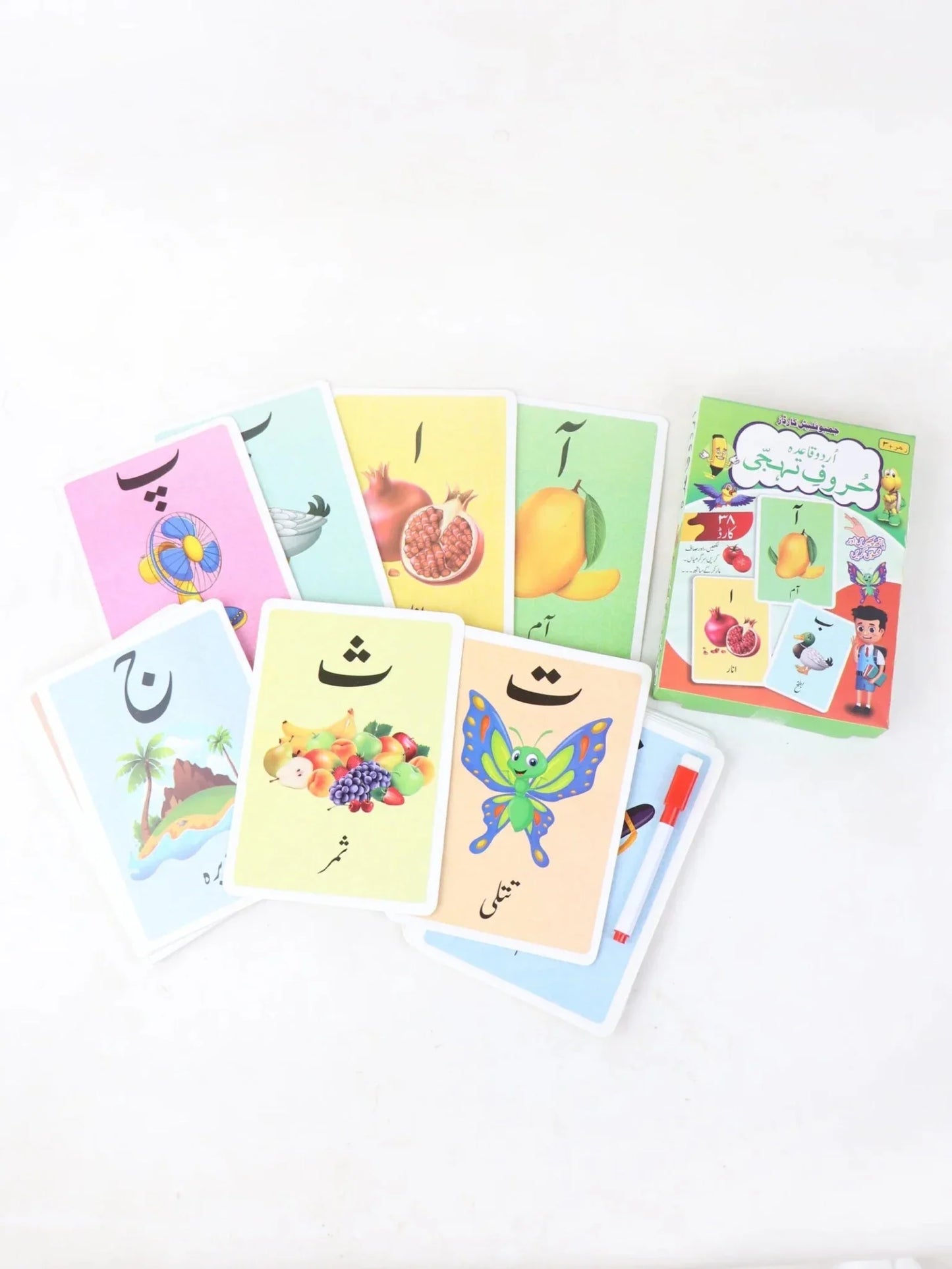 Jumbo Huroof E Tahajji Flash Cards (38 cards with free Marker) For Age 3+
