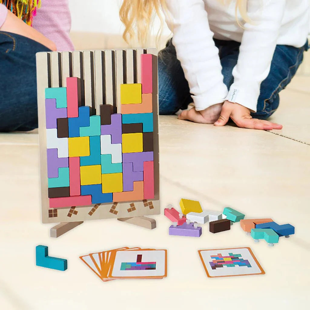 Montessori Wooden Tetris Puzzle | 3D Colorful Blocks