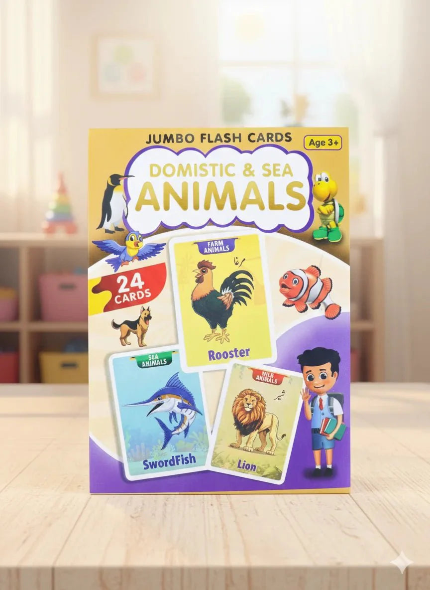 Domestic & Sea Animals Jumbo Flash Cards for Kids