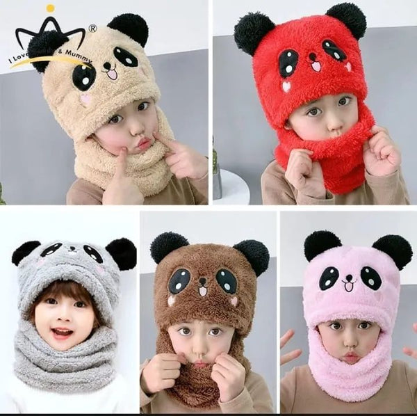 Cute Cartoon Panda Winter Hat & Scarf Set - Warm, Windproof, and Cozy for Kids!