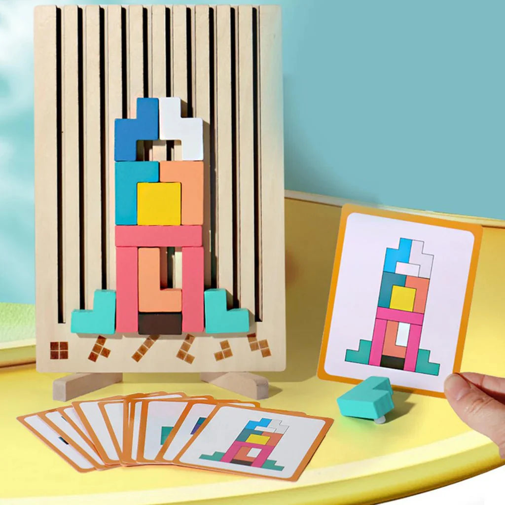 Montessori Wooden Tetris Puzzle | 3D Colorful Blocks