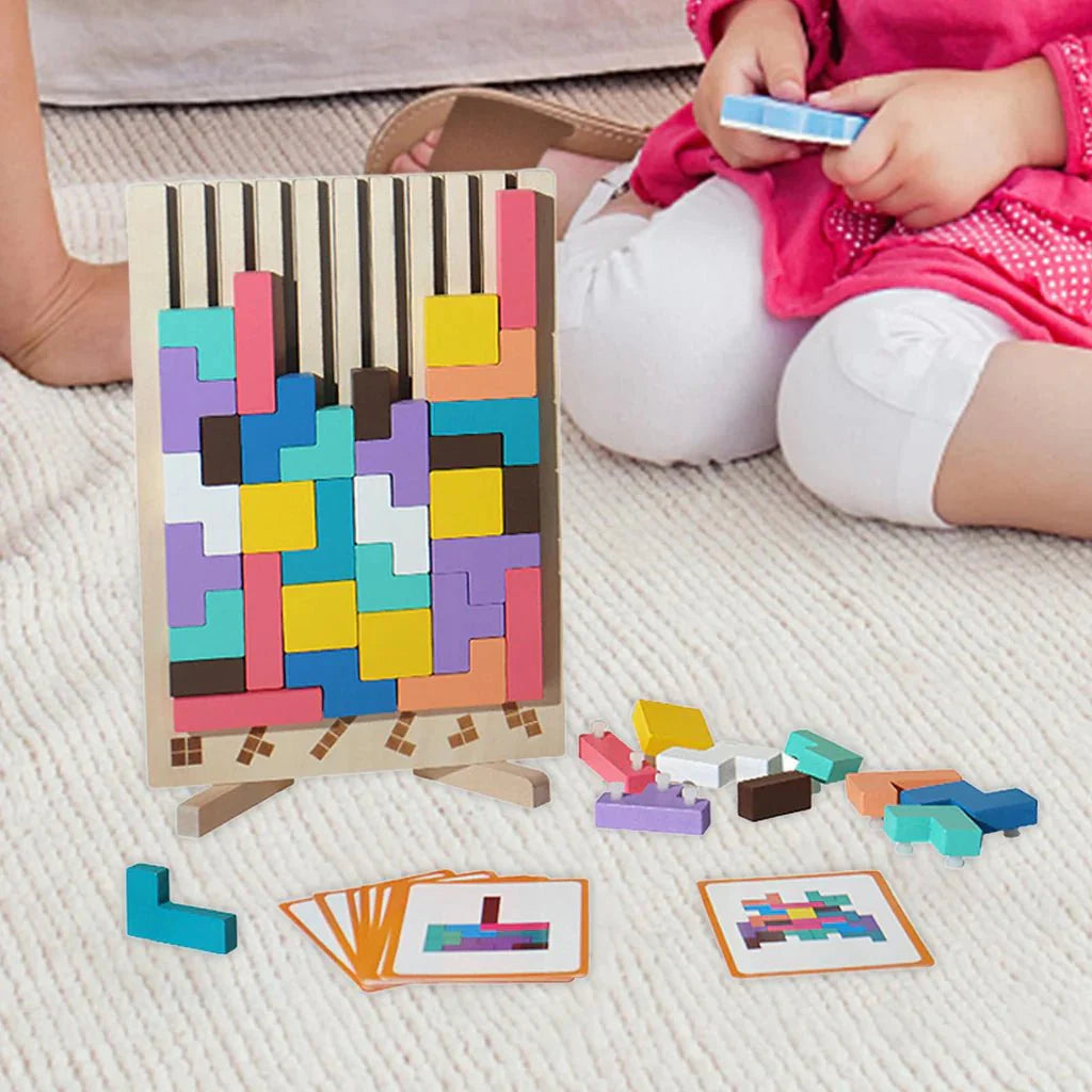 Montessori Wooden Tetris Puzzle | 3D Colorful Blocks