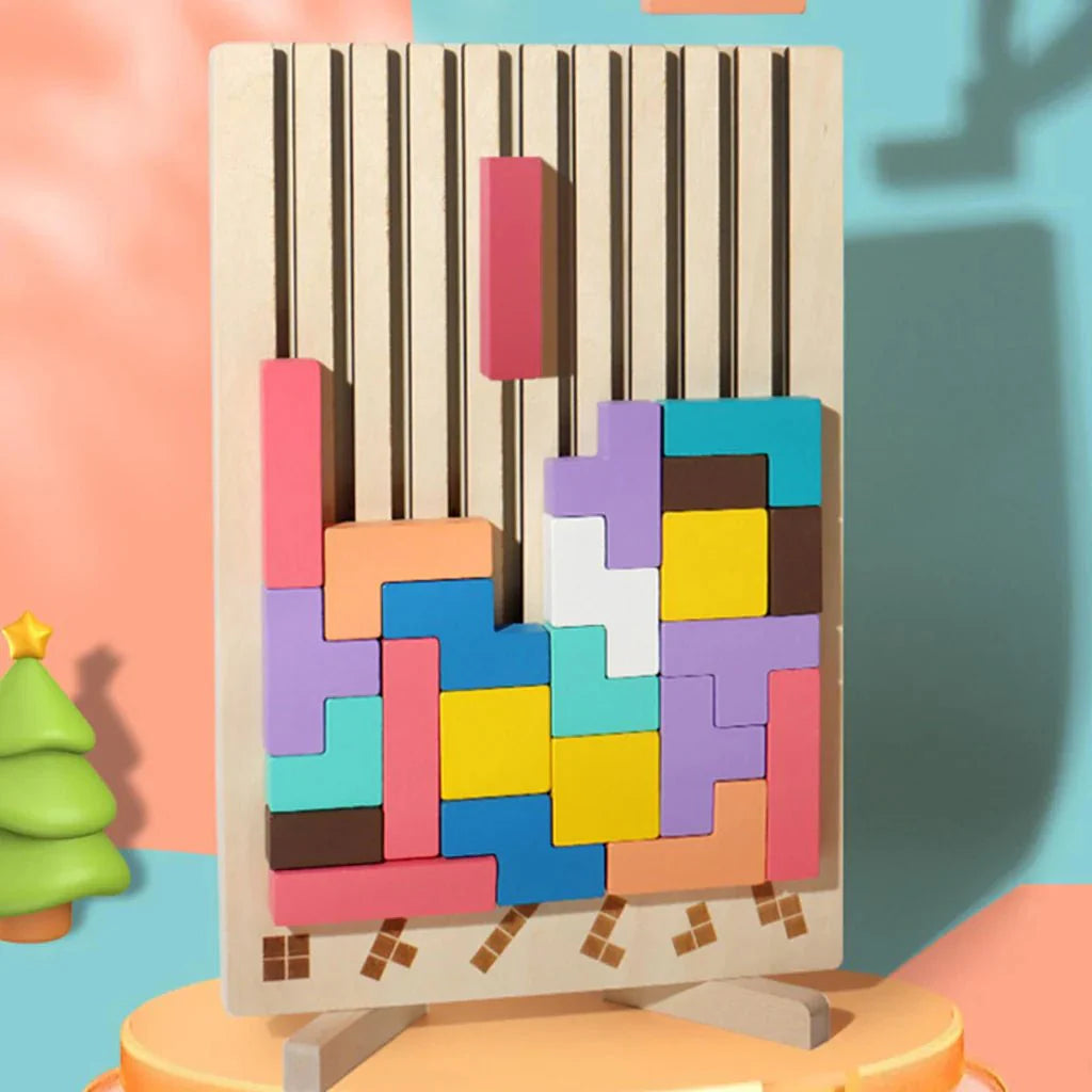 Montessori Wooden Tetris Puzzle | 3D Colorful Blocks