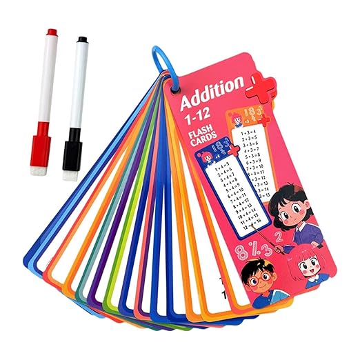 Set of 4 Reusable Kids Math Flash Cards – with 2 Wipe Markers | Fun & Educational in one