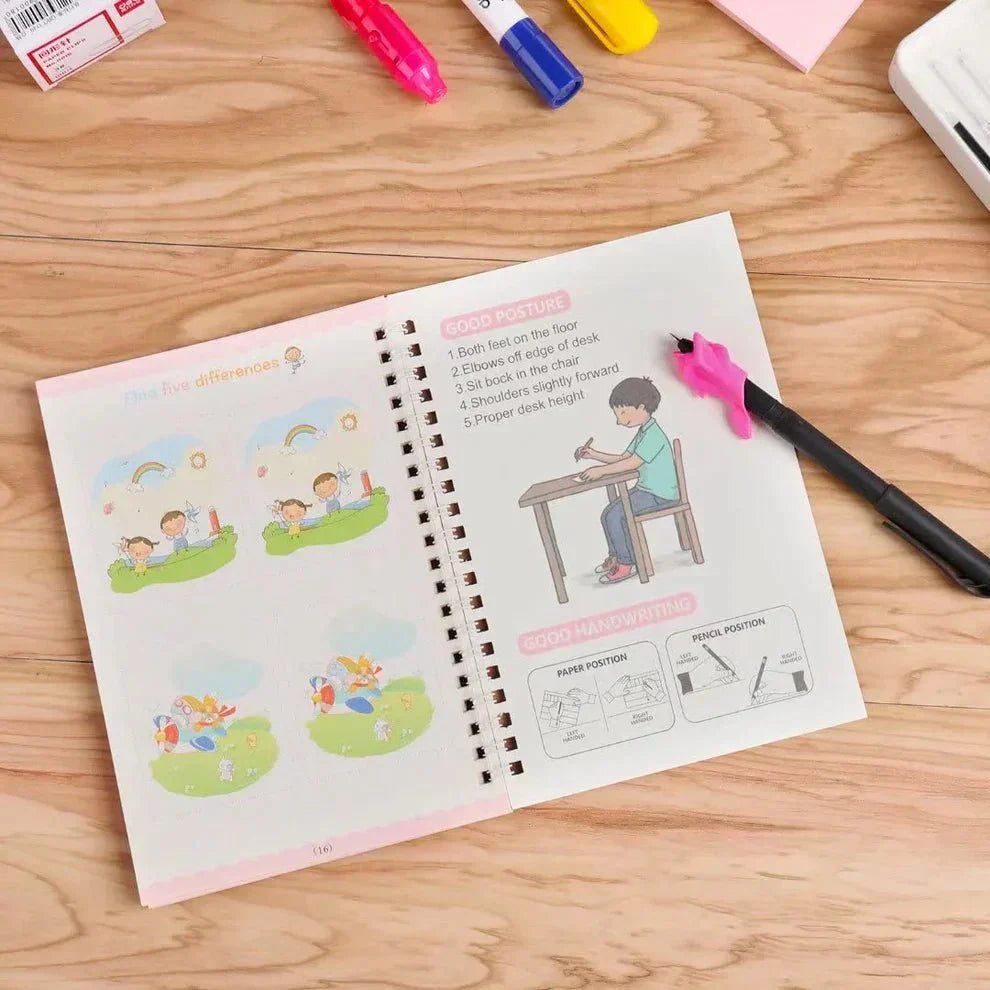 (Set of 4) Sank Magic Book for Kids (1 pen 10 refills 1 grip)